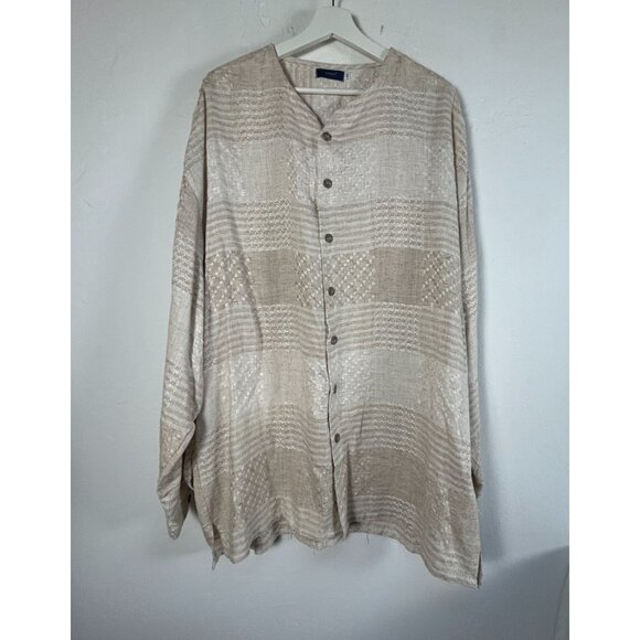 Positano Unisex XL Beige Woven Button-Up Long Sleeve Linen Cotton Lightweight - Picture 1 of 9